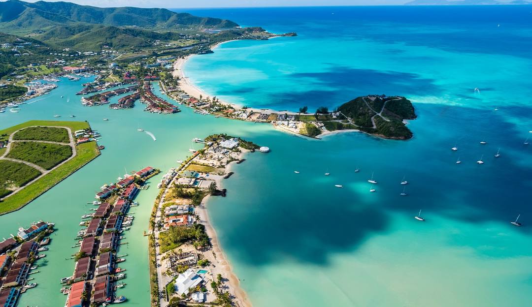 Aerial of Antigua's coastline